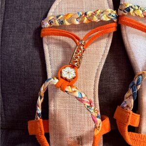 Colorful Braided Sandals with Orange Straps